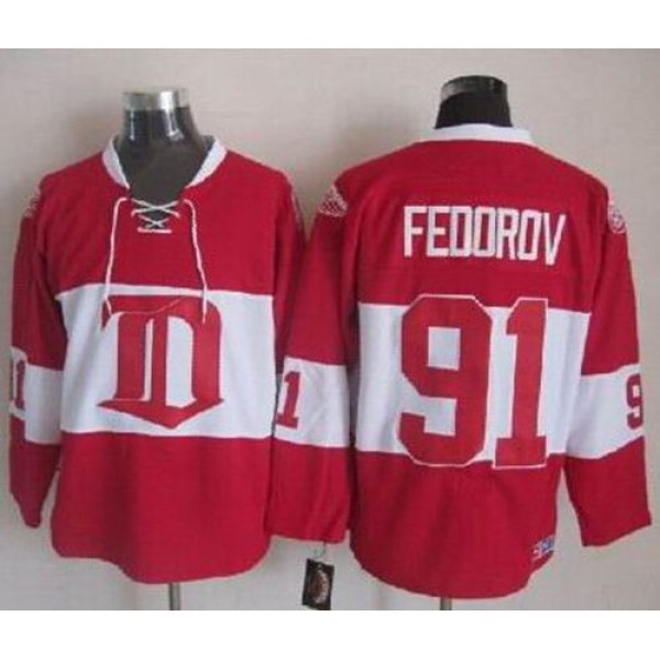 Red Wings #91 Sergei Fedorov Red Winter Classic CCM Throwback Stitched Jersey
