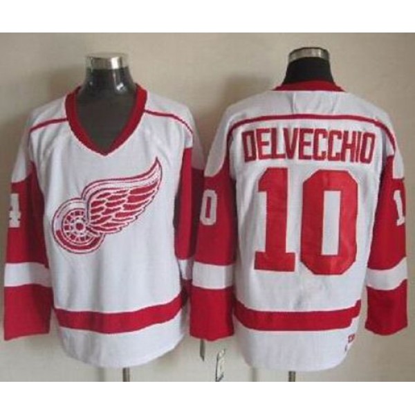 Red Wings #10 Alex Delvecchio White CCM Throwback Stitched Jersey