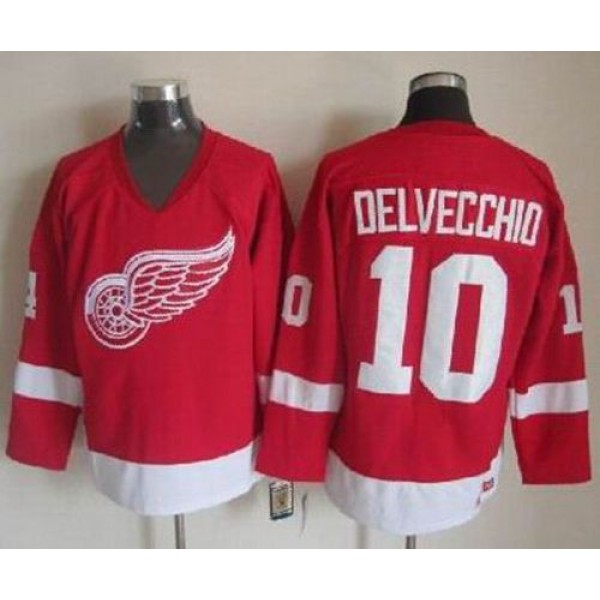 Red Wings #10 Alex Delvecchio Red CCM Throwback Stitched Jersey
