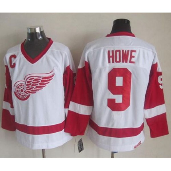 Red Wings #9 Gordie Howe White CCM Throwback Stitched Jersey