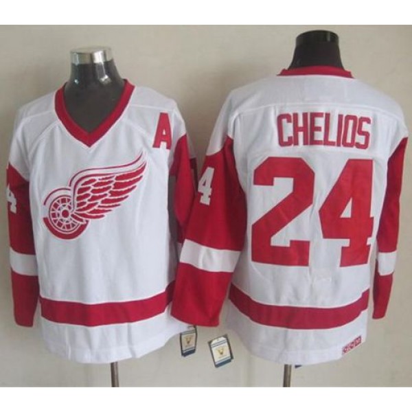 Red Wings #24 Chris Chelios White CCM Throwback Stitched Jersey