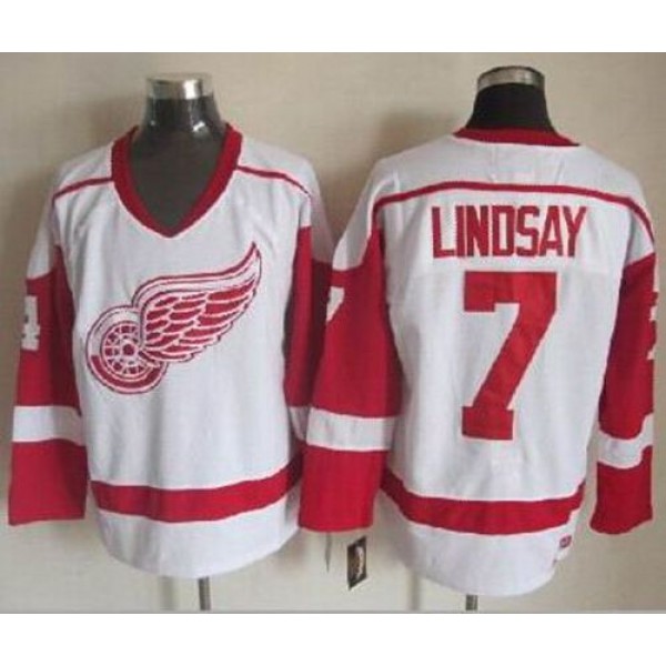 Red Wings #7 Ted Lindsay White CCM Throwback Stitched Jersey