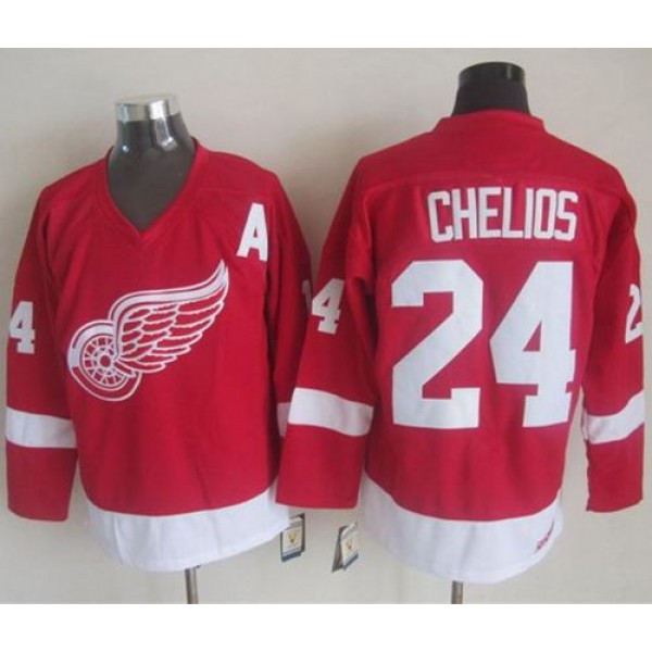Red Wings #24 Chris Chelios Red CCM Throwback Stitched Jersey
