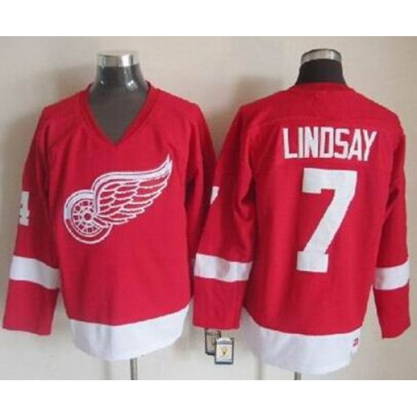 Red Wings #7 Ted Lindsay Red CCM Throwback Stitched Jersey