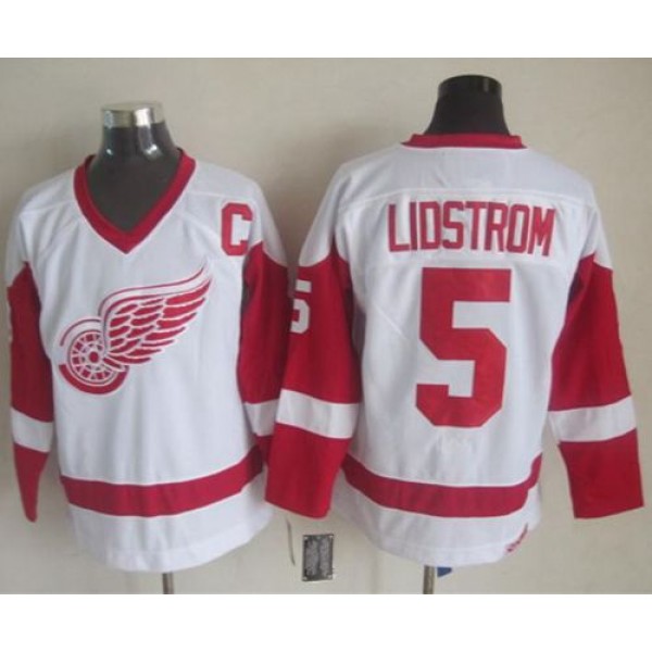 Red Wings #5 Nicklas Lidstrom White CCM Throwback Stitched Jersey