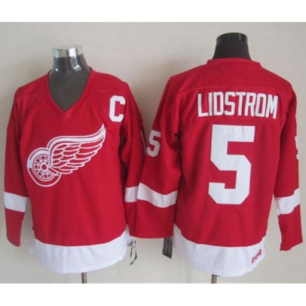Red Wings #5 Nicklas Lidstrom Red CCM Throwback Stitched Jersey