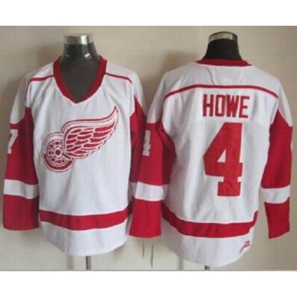 Red Wings #4 Gordie Howe White CCM Throwback Stitched Jersey