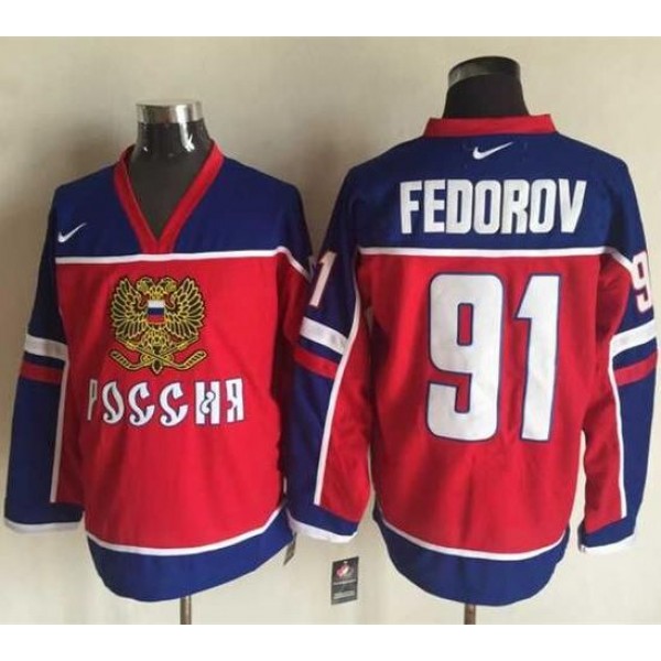 Red Wings #91 Sergei Fedorov Red Blue Nike Stitched Jersey