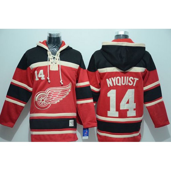 Red Wings #14 Gustav Nyquist Red Sawyer Hooded Sweatshirt Stitched Jersey