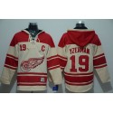 Red Wings #19 Steve Yzerman Cream Sawyer Hooded Sweatshirt Stitched Jersey