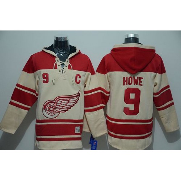 Red Wings #9 Gordie Howe Cream Sawyer Hooded Sweatshirt Stitched Jersey