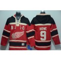 Red Wings #9 Gordie Howe Red Sawyer Hooded Sweatshirt Stitched Jersey