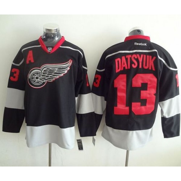 Red Wings #13 Pavel Datsyuk Black(Black Ice) Stitched Jersey