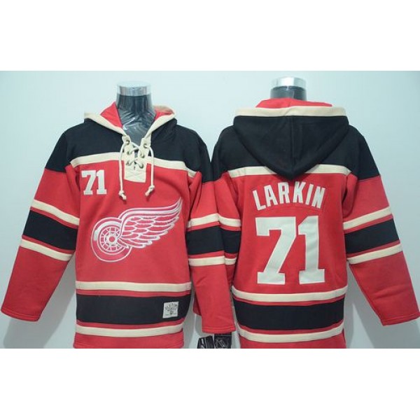 Red Wings #71 Dylan Larkin Red Sawyer Hooded Sweatshirt Stitched Jersey