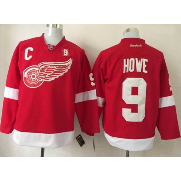 Red Wings #9 Gordie Howe Red Stitched Jersey