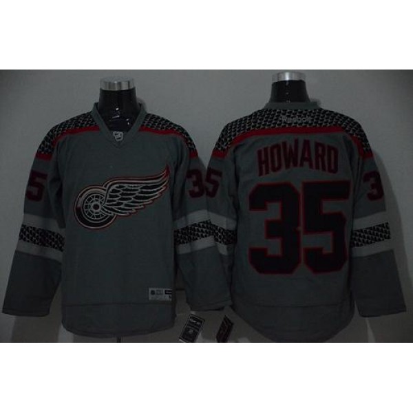 Red Wings #35 Jimmy Howard Charcoal Cross Check Fashion Stitched Jersey