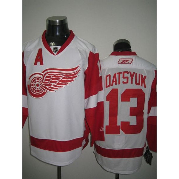 Red Wings #13 Pavel Datsyuk Stitched White Jersey