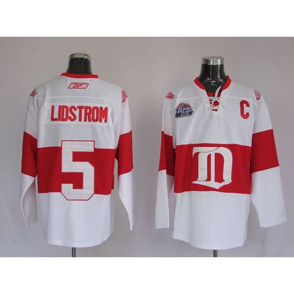 Red Wings #5 Nicklas Lidstrom Stitched White Winter Classic Jersey