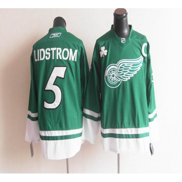 Red Wings St Patty's Day #5 Nicklas Lidstrom Green Stitched Jersey