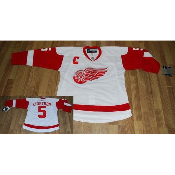 Red Wings #5 Nicklas Lidstrom Stitched White Jersey