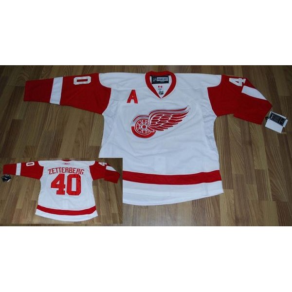 Red Wings #40 Henrik Zetterberg Stitched White Jersey