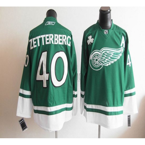 Red Wings St Patty's Day #40 Henrik Zetterberg Green Stitched Jersey