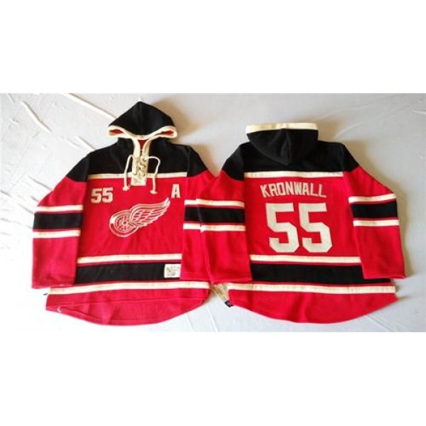 Red Wings #55 Niklas Kronwall Red Sawyer Hooded Sweatshirt Stitched Jersey