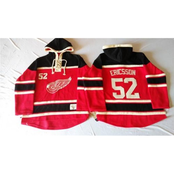 Red Wings #52 Jonathan Ericsson Red Sawyer Hooded Sweatshirt Stitched Jersey