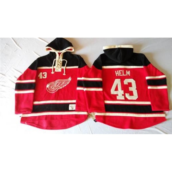 Red Wings #43 Darren Helm Red Sawyer Hooded Sweatshirt Stitched Jersey