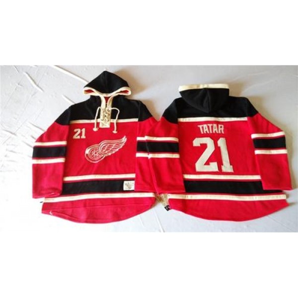 Red Wings #21 Tomas Tatar Red Sawyer Hooded Sweatshirt Stitched Jersey