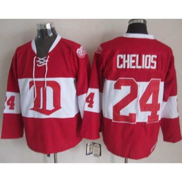 Red Wings #24 Chris Chelios Red Winter Classic CCM Throwback Stitched Jersey