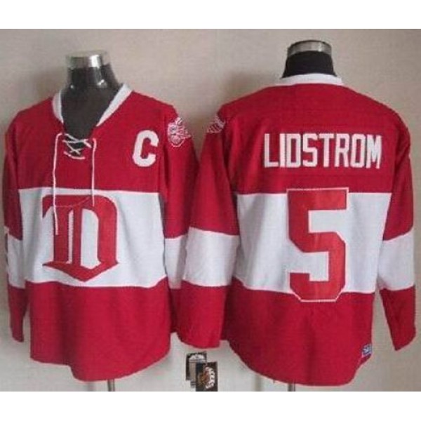 Red Wings #5 Nicklas Lidstrom Red Winter Classic CCM Throwback Stitched Jersey