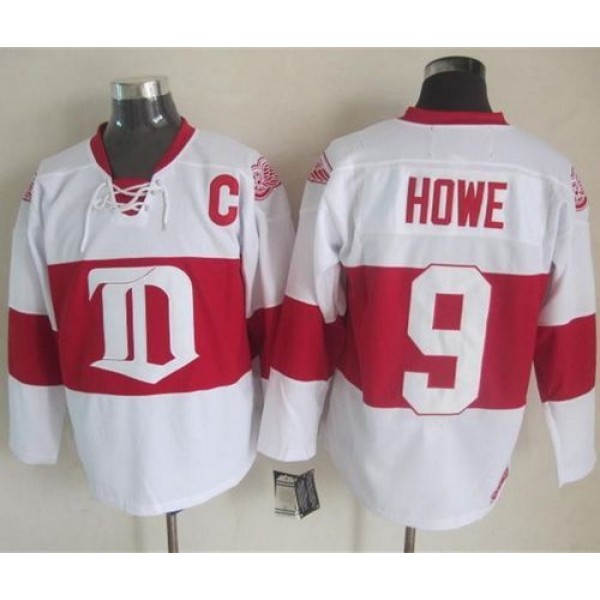 Red Wings #9 Gordie Howe White Winter Classic CCM Throwback Stitched Jersey