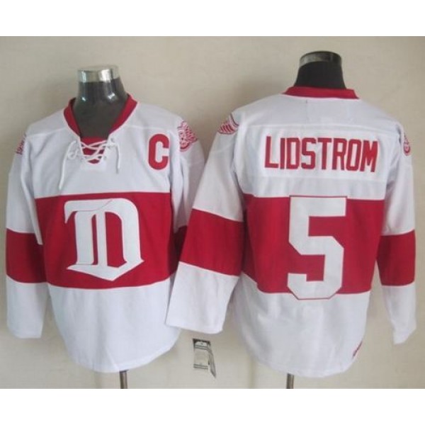 Red Wings #5 Nicklas Lidstrom White Winter Classic CCM Throwback Stitched Jersey