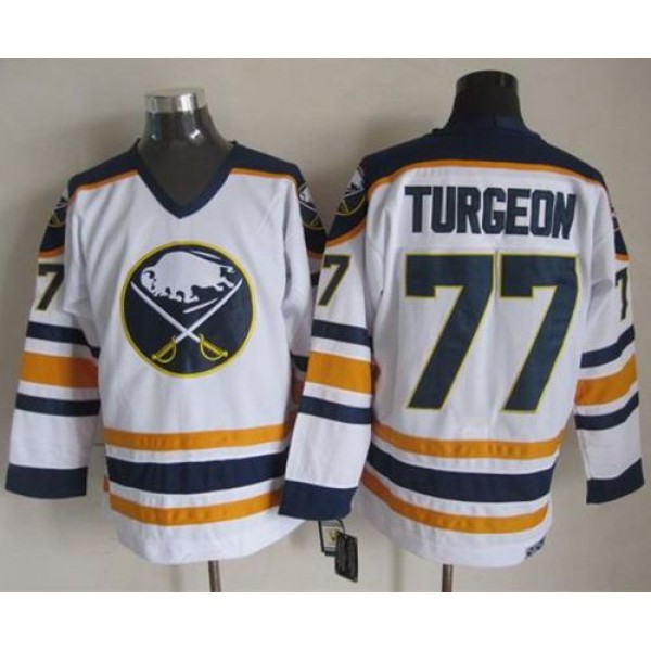 Sabres #77 Pierre Turgeon White CCM Throwback Stitched Jersey