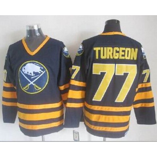 Sabres #77 Pierre Turgeon Navy Blue CCM Throwback Stitched Jersey