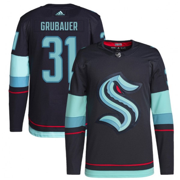 Seattle Kraken #31 Philipp Grubauer Navy Stitched Jersey