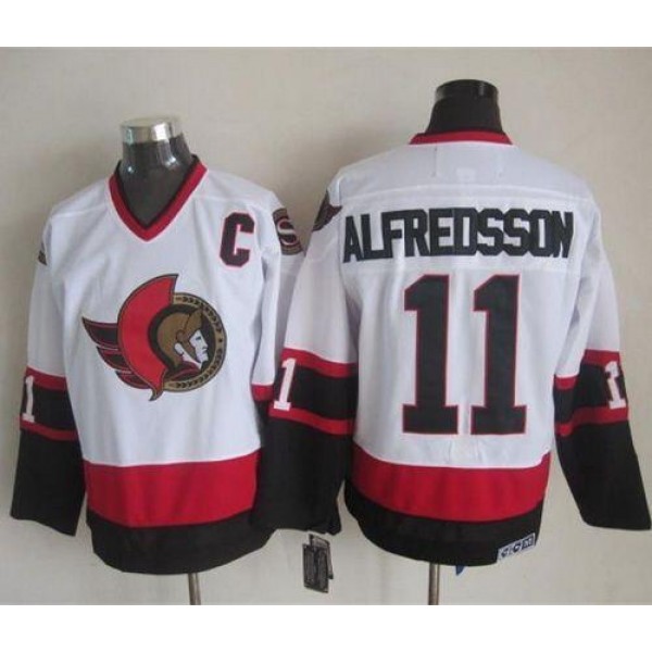 Senators #11 Daniel Alfredsson White CCM Throwback Stitched Jersey