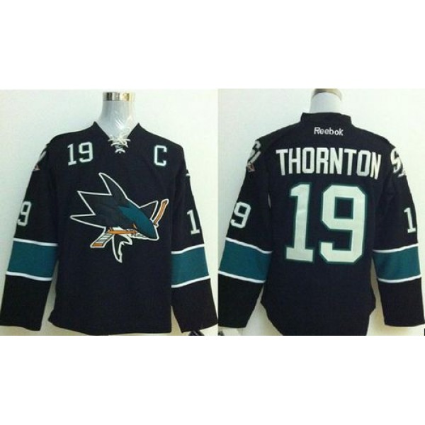 Sharks #19 Joe Thornton Stitched Black Jersey