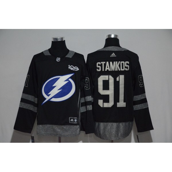 Tampa Bay Lightning #91 Steven Stamkos Black 1917-2017 100th Anniversary Stitched Jersey