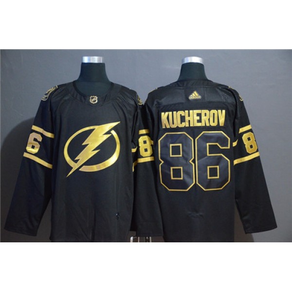 Tampa Bay Lightning #86 Nikita Kucherov Black Golden Stitched Adidas Jersey