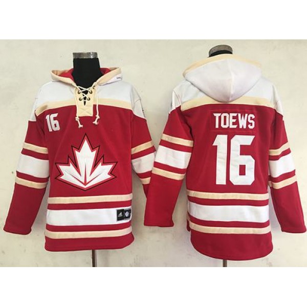 Team CA. #16 Jonathan Toews Red Sawyer Hooded Sweatshirt 2016 World Cup Stitched Jersey