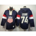 Team USA Olympics #74 T. J. Oshie Navy Blue Sawyer Hooded Sweatshirt Stitched Jersey