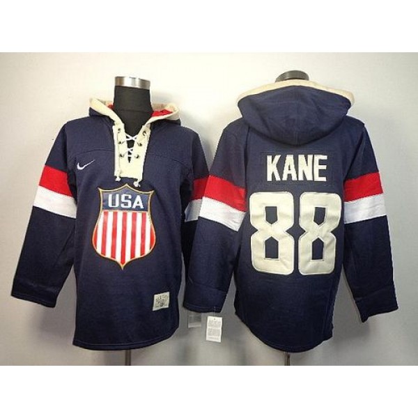 Team USA Olympics #88 Patrick Kane Navy Blue Sawyer Hooded Sweatshirt Stitched Jersey