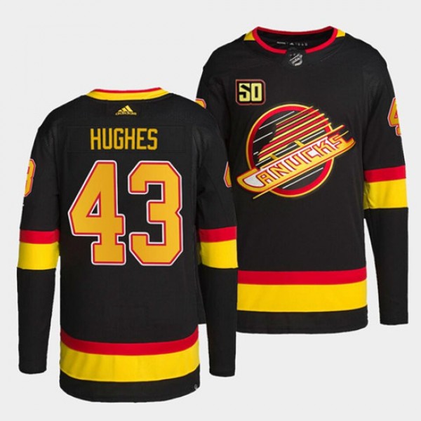 Vancouver Canucks #43 Quinn Hughes 50th Anniversary Black Stitched Jersey