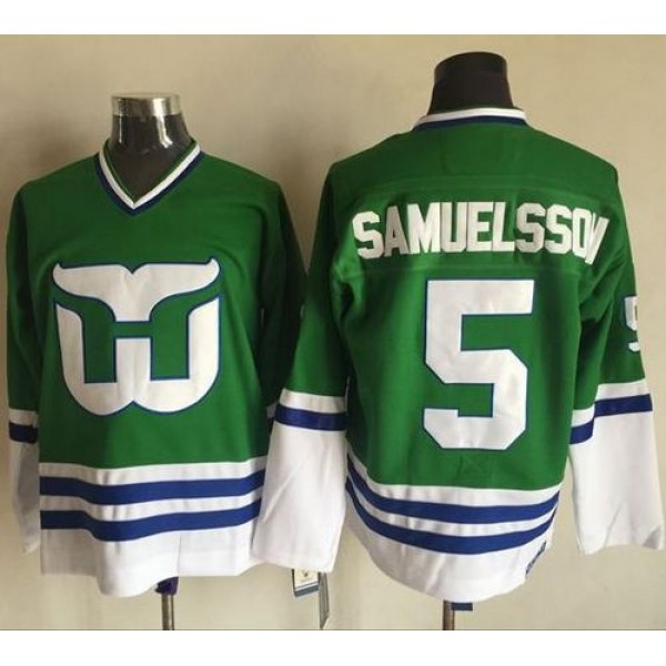 Whalers #5 Ulf Samuelsson Green CCM Throwback Stitched Jersey