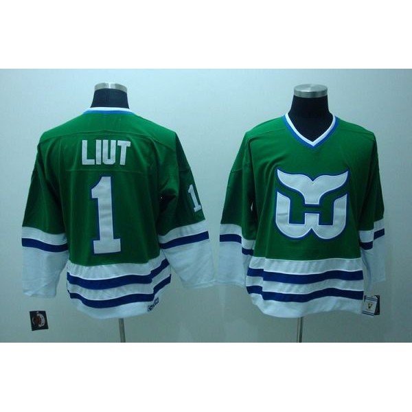 Whalers #1 Mike Liut Stitched CCM Throwback Green Jersey