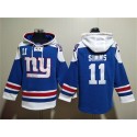 New York Giants #11 Phil Simms Blue Lace-Up Pullover Hoodie