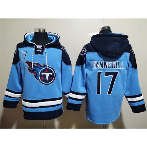 Tennessee Titans #17 Ryan Tannehill Blue Lace-Up Pullover Hoodie