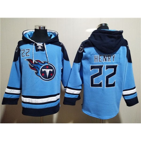 Tennessee Titans #22 Derrick Henry Blue Lace-Up Pullover Hoodie